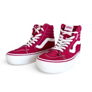 Vans Sk8-Hi Platform Women’s 7 RedHigh Top Sneakers Canvas White Stripe